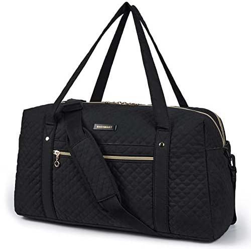 BAGSMART Reisetasche Handgepäck, Weekender Damen Overnight Bag Große Tragetasche mit Schuhtasche, Laptop Fach, Elektronik, Schwarz