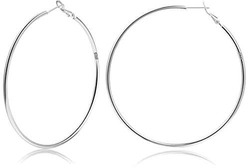 Creolen aus Sterling Silber,Gold Silber große Creolen für Damen 14 Karat echt Vergoldet Große Dünne Creolen Hypoallergen Kreis Endlose Creolen, 20/30/40/50/60/70 mm für Mädchen