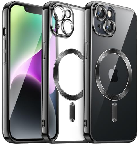 JETech Weiche Klar Hülle für iPhone 14 Plus 6,7 Zoll, Kameraschutz Vollständiger, Kompatibel mit MagSafe Kabellosem Laden, Stoßfest Elektroplattiert TPU Handyhülle (Schwarz)