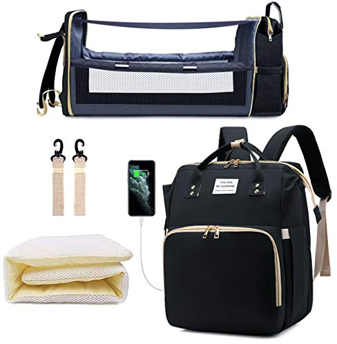 SALIFA Wickeltasche Rucksack mit Wickelstation, Schwarz, Einfachheit