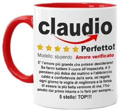 Gattablu Tazza color mug 11 oz Recensione d'amore PERSONALIZZABILE marito compagno fidanzato, personalizzata con nome, 5 stelle, scrivi la tua dedica!
