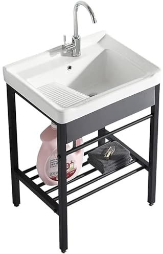 Fregadero Cocina,Consola de baño de cerámica para el hogar/lavabos comerciales- Baño de Consola para el hogar/lavabos comerciales con Soporte de Patas de Metal Lavabo de Porcelana Blanca bri
