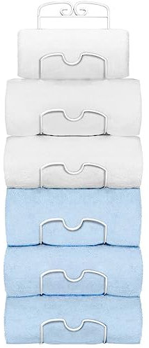 Towel Rack Wall Mounted, Bathroom Towel Storage with 6 Compartments, Hanging 6 Tier Towel Rail, Metal Bath Practical Towel Holder Racks for Rolled Towel, White