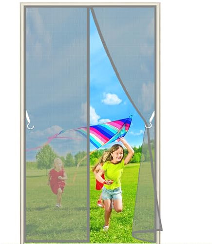 Magnet Fliegengitter Tür, 200x210 cm Fliegengitter Balkontür Insektenschutz Fliegenvorhang für Kellertür Balkontür Terrassentür Kinderleichte Klebemontage, Grau P