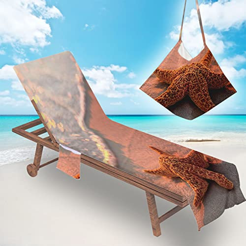 Surwin Telo Mare per Lettino, 3D Stella Marina MicrofibraFodera per Sedia da Spiaggia Copertura per Sedia di Sdraio con Tasche Laterali, Asciugamano per Sport Piscina (75x210cm,Tramonto)