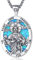 EUDORA Harmony Ball ST. Judas Thaddäus Kette Medaille für Damen Herren Sterling Silber 925 Mit Blau Opal, Heilige Judas Thaddäus Anhänger Christlicher Katholisch Schmuck Geschenke für Frauen,61CM