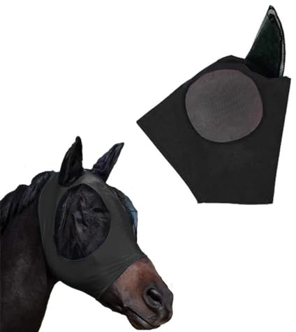 JTKREW Maschera per Cavalli con paraorecchie,Rete Traspirante Anti-UV,Protezione Contro Mosche,zanzare e Insetti, Elastica per Freni-Colore Nero