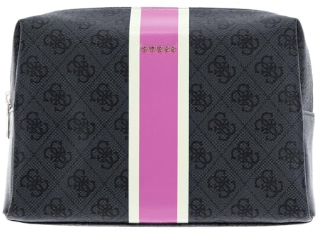 GUESS Large Top Zip Cosmetic Bag Coal Logo