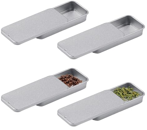 SLEEKEE 4 cajas de aluminio deslizantes plateadas, recipientes de aluminio duraderos, contenedores de almacenamiento de metal, cajas de metal duraderas
