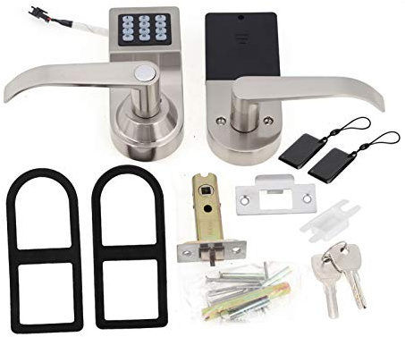 Ejoyous Elektronisches Türschloss, Türgriff mit 4-in-1 Zugang: Passwort, RF-Karte, Fernbedienung, mechanischer Schlüssel für Garage Hotel Büro Studio