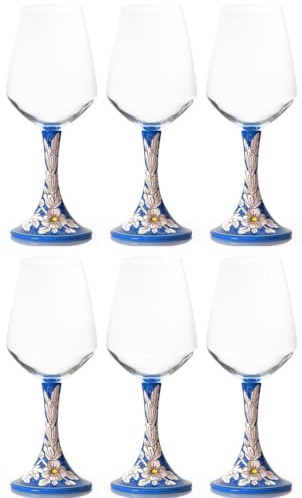 Casa Padrino ensemble de 6 verres à vin en céramique de luxe bleu/multicolore H. 23,5 cm - Verres à vin faits et peints à la main - Accessoires hôtels et restaurants - Fabriqué en Italie