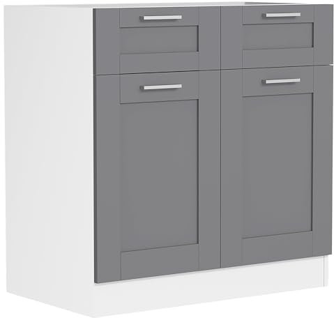 VCM Küchenschrank | Maße ca. H. 82 x B. 80 x. T. 46 cm | Unterschrank mit Zwei Drehtüren und Zwei Schubladen im Landhaus Stil | Küchenmöbel – Colura