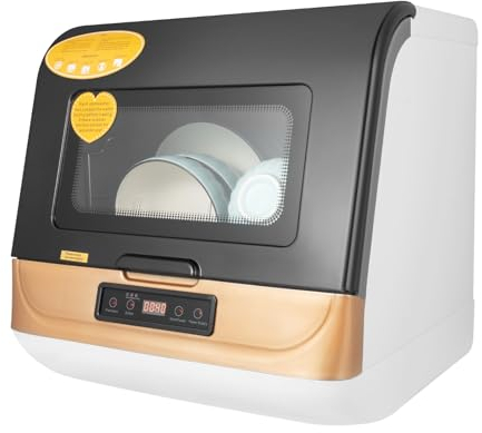 Tischgeschirrspüler, Mini Geschirrspüler, Spülmaschine mit 3 Reinigungsmodi, Platz für 4-6 Maßgedecke,Auto-Trocknung, Touch Control, LED Anzeige (Gold)