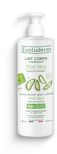EVOLUDERM – Lait Corps Hydratant Aloe Vera – 500 ml – 96% d’Origine Naturelle – Végan – Fabrication Française