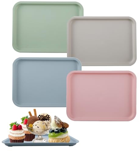 wocpvm 4 Piezas Bandejas Rectangulares de Plástico Bandeja de Plástico para Comida Rápida Mini Reutilizable Bandeja Plastico 24,5 x 17,5 cm para Restaurante, Cafetería, Cocina, Fiesta (4 Color)