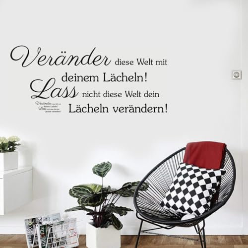 Veränder diese Welt mit deinem Lächeln! Wandsticker - Inspirierender Spruch für Wohnzimmer, Büro & mehr | Premium-Qualität (36x58cm)