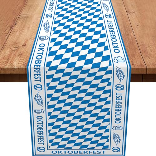 Oktoberfest Tischläufer Deko,Bayrische Deko Tischläufer Blau Weiße Party Tischläufer Oktoberfest Dekoration Tisch Deko Tischdecken für Bayerische Bierfest Drinnen Draußen 180 x 35cm
