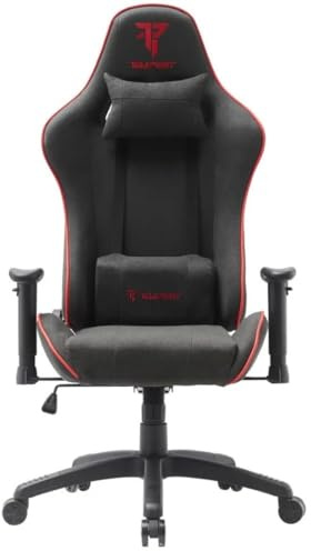 Tempest Vanquish Silla Gaming Tela Transpirable, Reposabrazos 2D, Reclinable 180°, Cojines Lumbar y Cervical, Negra (Rojo)