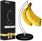 Signice Moderner Bananenhalter, patentierter Baumhänger mit Holzsockel, Edelstahlgestell für Zuhause, Küche, kippt nicht um (Schwarz/Silber)