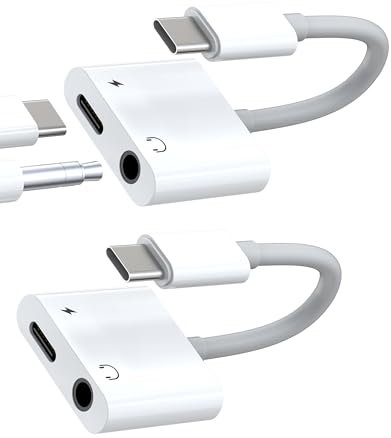 Adattatore USB C a 3.5mm Cuffie Audio (2 Pack) Ricarica Auricolari Cavo Splitter per Apple iPhone iPad compatibile per Samsung Microfono Accessori Sdoppiatore Headphone Convertitore Aux Dongle tpc-3.5