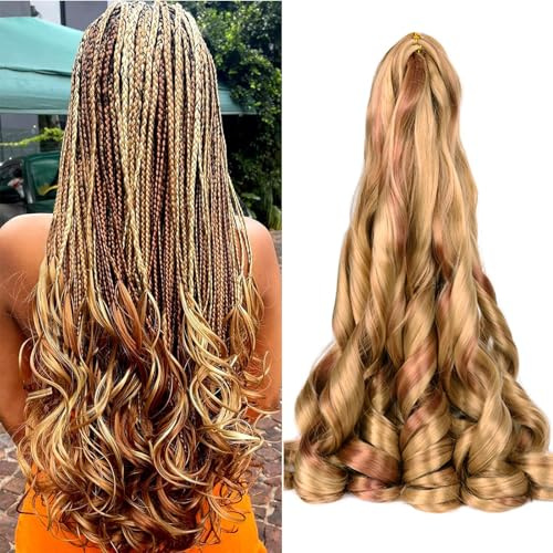 French Curls Braiding Hair 24 Inch 8 Packs Pre Stretched Loose Wave Bouncy Braiding Hair Spanish Curly Ends Synthetic Hair Extensions for Braiding (P27/30)