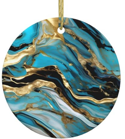 Türkis-Blau-Gold-Marmor-Druck, Weihnachtsbaum, Keramik, hängende Ornamente für Zuhause, Party, Urlaub, Dekoration, Zubehör