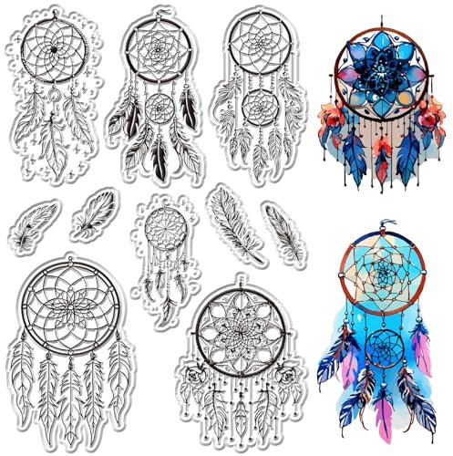 craspire Transparente Stempel Mit Federn Traumfänger Stempel Traumfänger Netz Vintage PVC Wiederverwendbarer Hintergrund Poststempel Transparente Stempelsiegel Aus Silikongummi Für Die Erstellung