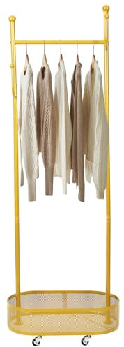 QUIOTUIR 60 * 32 * 170cm Vestiaire D'entrée, Porte-manteau Avec Panier, Roues Universelles, Crochets, Coat Rack, Porte Manteau Sur Pied, Porte-manteaux (Doré)