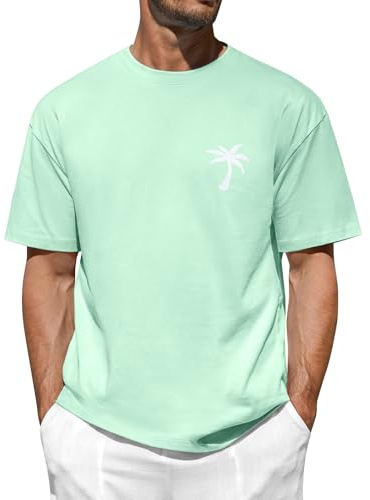 Svanco Oversize T‑Shirt Herren Sommer Mit Palmenaufdruck Locker Casual Top | Baumwoll, Rundhalsausschnitt, Kurzarm, Brustprint, Für Freizeit Und Sommerurlaub