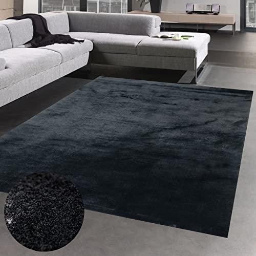 CARPETIA Teppich Wohnzimmer Schlafzimmer Gastzimmer rutschsicher weich mit Ästhetischem Uni-Design in Schwarz 200 x 280 cm