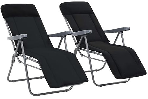 Xichuzi Klappbare Gartenstühle mit Polstern 2 STK Hochlehner, Campingstühle, Lehnstühle, Wetterfest Stuhl, Garden Chair, Schwarz