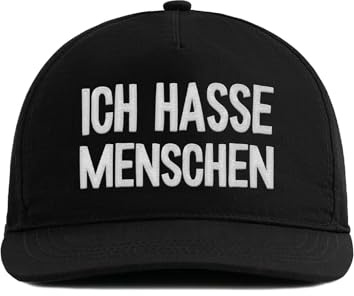 tshirtladen Ich Hasse Menschen - Snapback Cap mit weißer Stickerei, Perfekter Stilbruch für Einsiedler, Ironie-Fans & Einzelgänger - Unisex Cap mit Anti-Spruch für Misanthropen & Sozialverweigerer