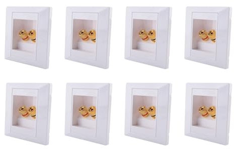 Kznifmk 8X Prise Murale Mur Prise de Connexion Port avec 2 Prise pour Fiche Banane Haut-Parleur-Blanc