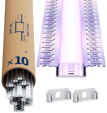 LED Trockenbauprofil 2m × 10 – Alu Unterputz Profil 28x13.8mm für Streifen bis 21mm – Led unterputz profil trockenbau Aluminium Profile Schiene Kanäle Leiste Diffusor mit Abdeckung & Clips