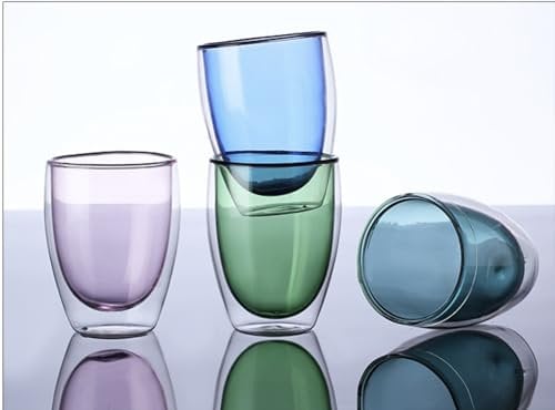 Kithing 350ML Double Walled Glass Coffee Mugs, Clear Cappuccino Glass Mug, Double Insulated Glass Coffee Mugs, Clear Borosilicate Glass Mugs, Espresso Mug Cups for Hot/Cold Drinks (b4)