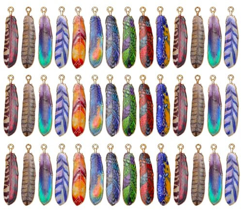LEGENTLISUR 30 Stück Bunte Feder Charms Mit Flacher Rückseite Federn Anhänger Aus Metall Für Selbstgemachte Schlüsselanhänger Armbänder Ohrringe Halsketten Schmuckherstellung Windspiele