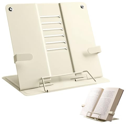 Leggio per Libri Metallo, Supporto Regolabile Multifunzione per Ricettario, Documenti, Pieghevole Leggio da Tavolo per Libri, Ricette, iPad, Tablet, per Cucina, Ufficio, Scuola e Musica (beige)