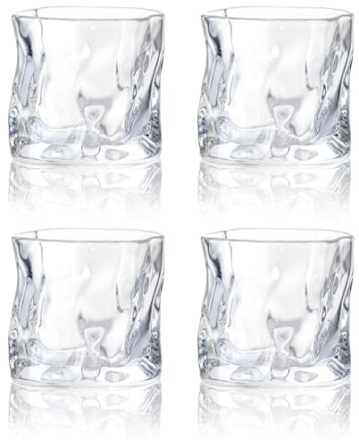 MeYuxg 200ml Whiskygläser Set aus Kristall – Unregelmäßiges Nosing Glas, Ideal als Trinkgläser für Whisky, Rum, Cocktail, Wasser, Kaffee, Tee & Saft – Spülmaschinenfest (Transparent)
