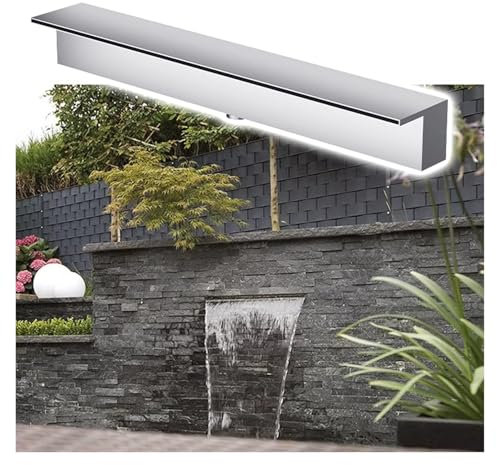 HAIXHX Hof Wasserfall Überlauf im Freien, 30 40 50 60 80 90 100 120 150 180 cm Kaskade Koi Teich Überläufe Edelstahl, Versenkter Kleiner Springbrunnen Spray Outlet Keine Pumpe(Silver,W 100CM)