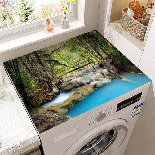 Highdi Abdeckung Waschmaschine und Trockner, Waschmaschinenabdeckung Stoff Kieselalge Universal Waschmaschinenauflage Rutschfest Zuschneidbar für Frontlader (60 * 60cm,Szenerie 7)