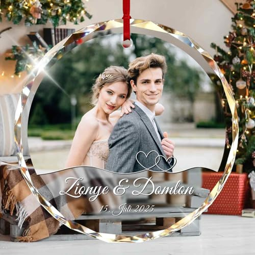 Personalisierte Weihnachtskugeln Mit Foto Text 2025,Weihnachtskugel Christbaumkugel Personalisiert FüR Familie,Freunde,Partner Und Babys,AnhäNger Aus Kristallglas (Paar)
