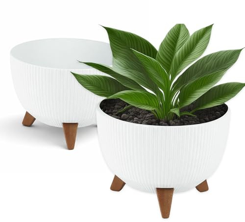 FEINZ Pot de Fleurs sur Pieds 40 cm Blanc | Convient à une utilisation intérieure et extérieure, Avec insert et système de drainage, Jardinière ronde de 40 cm