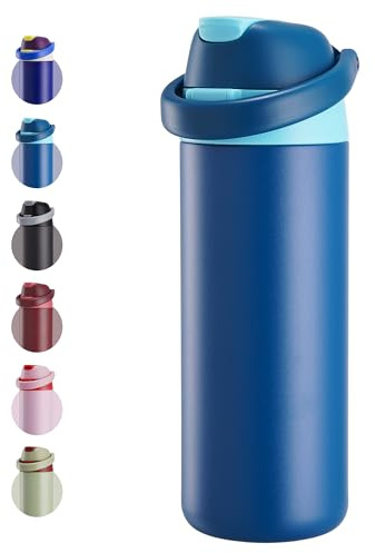 Fijinhom 18 oz Insulated Water Bottle, Stainless Steel Water Bottle with 2-in-1 Straw and Push-Button Spout Lid, Keeps 24 Hours Cold, Double Wall Vacuum Leak-Proof & BPA-Free for Sports, Travel, Blue