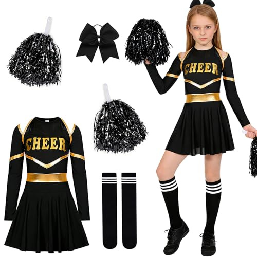 Cheerleader Kostüm,Cheerleadering Outfit Mädchen,Cheerleading Uniform | Cheer Uniform,Cheer Kostüm Outfit,CheerleaderKostüm Mädchen,mit Pompoms Haarband und Strümpfen,für Faschingskostüme Karneval
