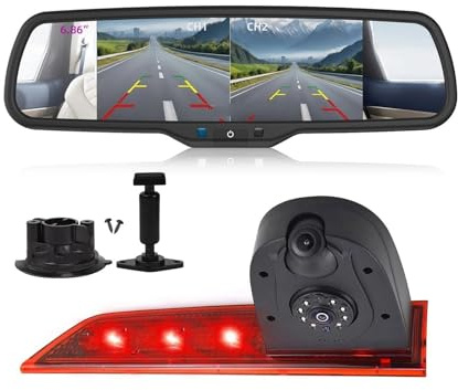 Reverse Camera For Transit For Custom (May 2016-Present) Automotive Brake Light Reversing Camera With 2-Split Screen Mirror Monitor(Suction Cup Kit)
