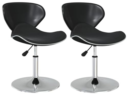 LKJephalotrop Black Faux Leather Swivel Dining Chairs, Set of 2 | Features adjustable height from 61 to 76 cm and a sturdy chrome base, suitable for kitchen counters and home bars.