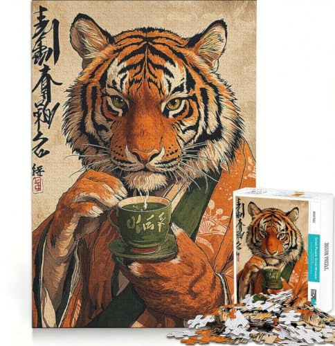 for Adults 1000 Piece Puzzle Tiger Tea Ceremony Hands-on Game Interesting Stress Reduction Unique Birthday And Gifts 38x52cm