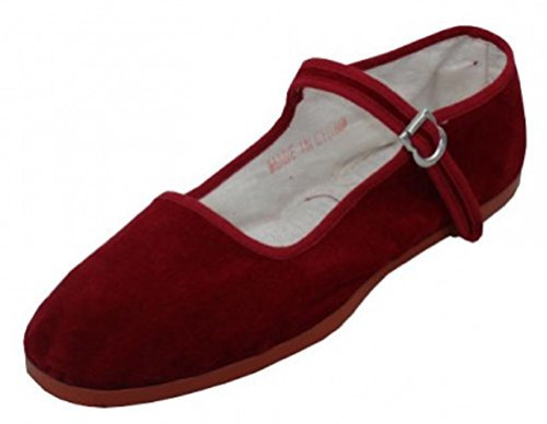 Shoes 18 Womens Cotton China Doll Mary Jane Shoes Ballerina Ballet Flats Shoes, 118 Burgundy Micro, 8 UK
