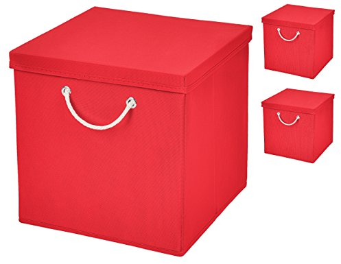 Stick&Shine 3X Aufbewahrungs Korb Rot Faltbox 30 x 30 x 30 cm Regalkorb faltbar mit Kordel und mit Deckel