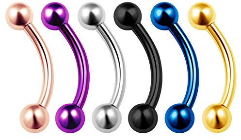 KJM FASHION 6 STK Eloxiert Chirurgischer 316-l-stahl Banane Ohr 1,2mm 16g 8 mm 5/16 3mm Kugel Helix Labret Lip Eyebrow Ohrringe Piercing Schmuck 3848